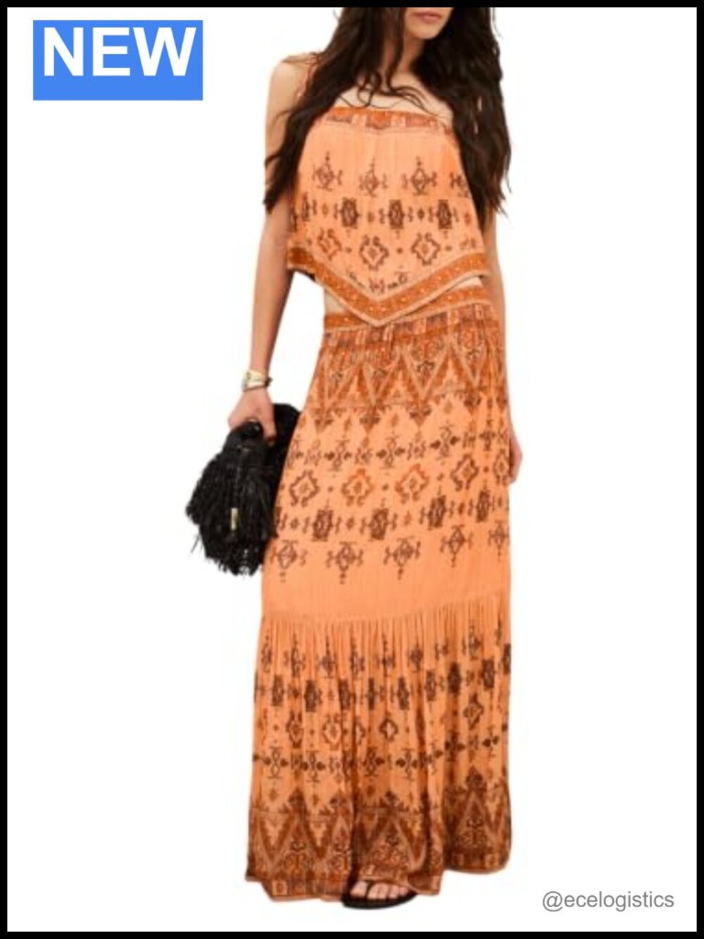 ba&sh Zaya Maxi Skirt Viscose Metallic Fiber Two-Tiered Flared